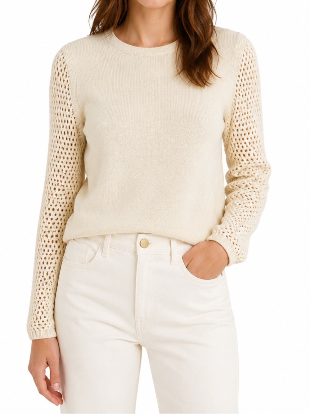 See by chloe 100% wool crew neck sweater with crochet sleeves Small